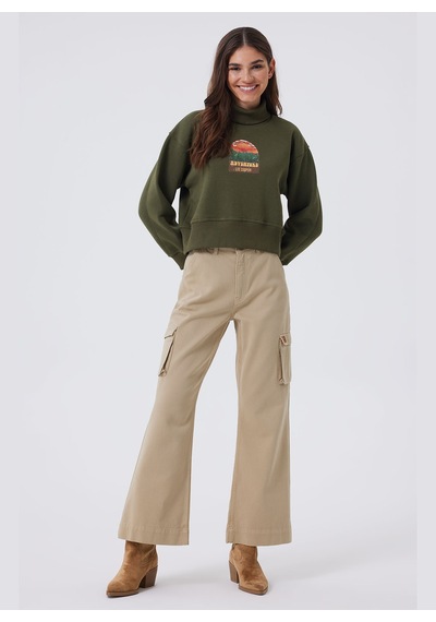 Lee Cooper Balıkçı Yaka Haki Kadın Sweatshırt 241 Lcf 241013 Glorıa Hakı