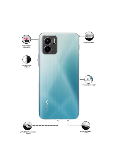 Vivo Y15s Kamera Korumalı Tıpalı Şeffaf Silikon Kılıf