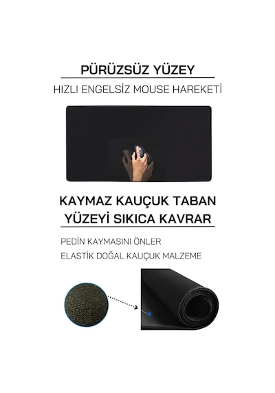 Xl Oyuncu Mousepad 70x30 Cm Kaymaz Tabanlı, Kenar Dikişli, Hassas Ve Dayanıklı Gaming Mouse Pad Siyah