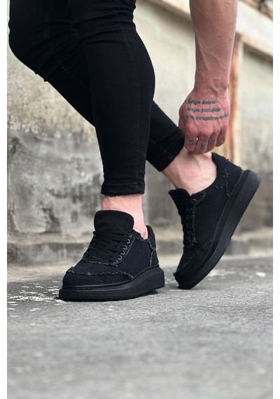 Dmr Elegance Jy018 Dexo Erkek Günlük Bağcıklı Kot Kumaş Spor Sneaker Ayakkabı Tst - Siyah