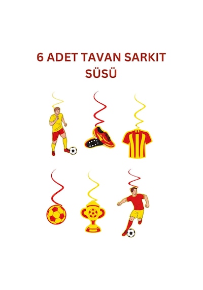 Sarı Kırmızı Futbol Temalı Doğum Günü Parti Seti İyi Ki Doğdun Banner, Tavan Sarkıt, Gözlük, Pasta Süsü Ve Mısır Kutusu