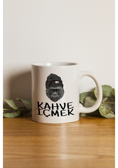 Porselen - Iqra - Goril - Kahve Içmek Kupa Bardak. . Beyaz