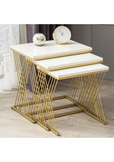 Vienna Gold Metal Ayaklı,Mdf'Li Zigon Sehpa