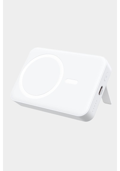 Thentech Magsafe Özellikli Mıknatıslı Kablosuz Powerbank 10000mha Ayaklı Kullanım Şık Powerbank Beyaz