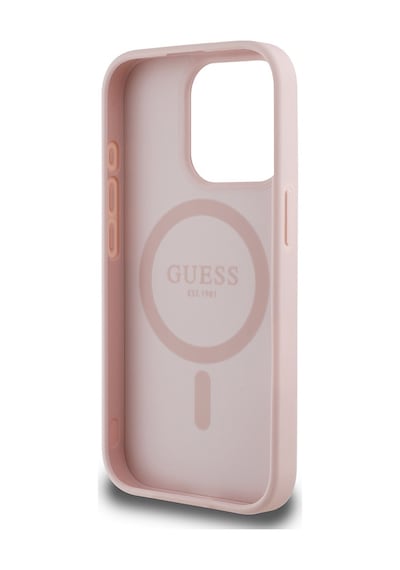 Apple Uyumlu iPhone 15 Pro Max Kılıf Guess Lisanslı Magsafe Özellikli Çiçek Tasarımlı Metal Logolu Kapak Pembe