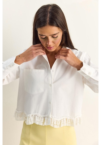Shade Kadın Dantel Detaylı Poplin Crop Gömlek Dg261024 60286098 - Beyaz