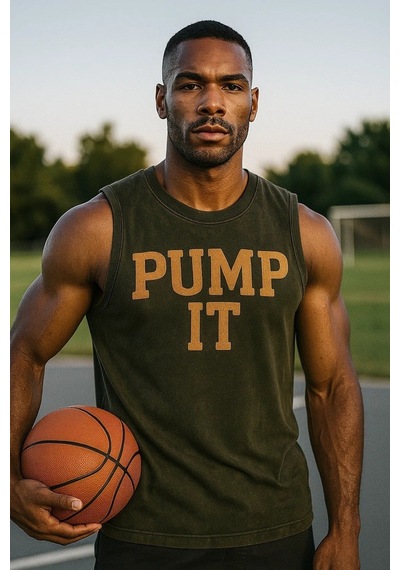 Technomonkey Siyah Erkek Pamuklu Antrenman Sporcu Atleti Oversize Yıkamalı Pump It Baskılı Kolsuz T-shirt