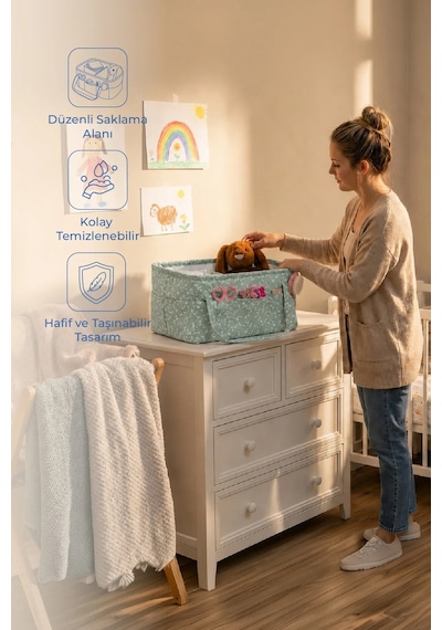 Babyjem - Katlamalı Çanta Anne&Bebek Organizer Yeşil Çiçek