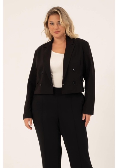 Myline Astarlı Blazer Crop Ceket - Siyah