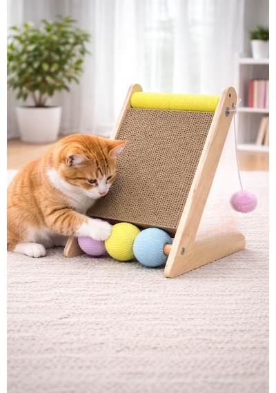 Pureza Ahşap Gövde Kedi Tırmalama Tahtası Oyun Ve Tırmalama Platformu Kedi Oyuncağı Halat Sarımlı Toplu Oyun Alanı