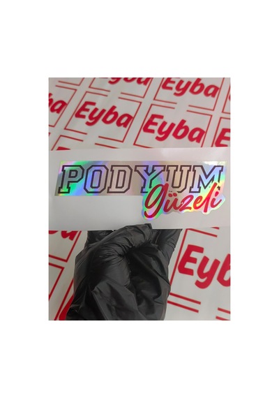 Podyum Güzeli Yazılı Hologram Üzeri Renkli Baskı Sticker 18 Cm 1 Adet