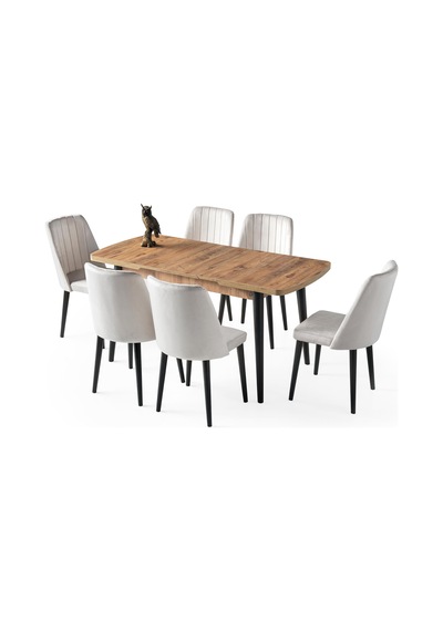 Milano Mdf Açılır Mutfak Masa 6 Lı Sandalyeli Takım 75 130cm 001