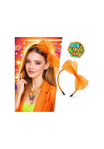80 Ler - 752 - 90 Lar Neon Turuncu Dantel - Edntrend - Taç Fiyonklu