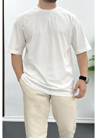 Erkek Oversize Pamuklu Basic T-shirt Ekru Edw089-ekru Ekru