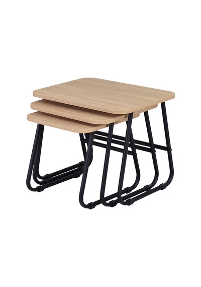 Vilinze Zigana Çok Amaçlı Siyah Metal Ayak 3'lü Naturel Mdf Zigon Sehpa Siyah-naturel
