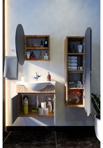 Makbulce Erciyes Havlu Dolaplı 65cm Seramik Lavabolu Mdf Oval Aynalı Banyo Dolabı Atlantik Çam Antrasit Gri Makbulce Erciyes Havlu Dolaplı 65cm Seramik Lavabolu Mdf Oval Aynalı Banyo Dolabı Atlantik Çam Antrasit Gri
