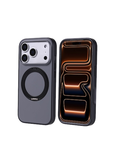 Apple iPhone Uyumlu 17 Pro Kılıf 360 Derece Döner Standlı Magsafe Kamera Yükseltili Silikon Pazarplus Siyah