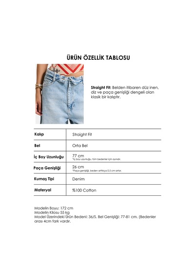 Itsbasic Kadın Kot Rengi 4s6-32 Straight Fit Kemer Detaylı Özel Tasarım Denim Jean