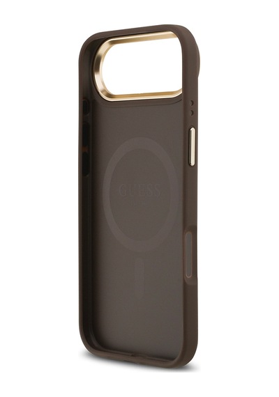 Apple Uyumlu iPhone 17 Air Kılıf Guess Lisanslı M-safeli Grained Yazı Ve Taşlı 4g Logolu Kapak Kahverengi Kahverengi