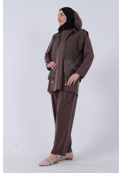 Feminist Kahve İçi Tunikli Yelek Pantolon 3'lü Takım 4701618