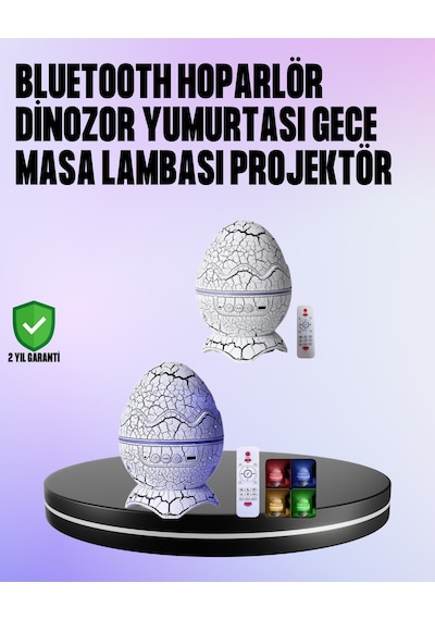 Dinozor Yumurtası Galaksi Projektör Gece Lambası 4'ü 1 Arada Bluetooth Hoparlörlü Renkli