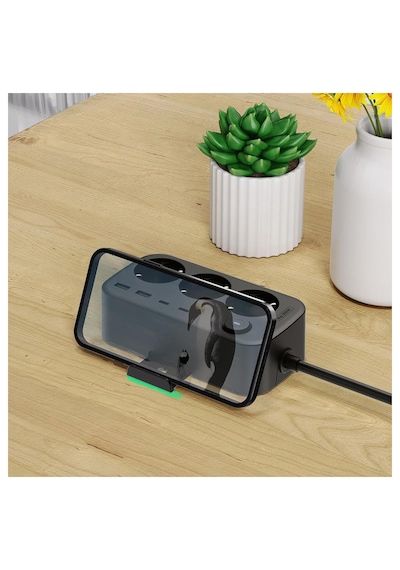 3 Lü Akım Korumalı Çoklu Priz 2 Usb-a 2 Usb-c 2 Metre Kablolu Duvara Monte Anahtarlı Siyah 1 - 3 M