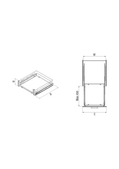 Starax Kapağa Bağlı Teleskopik Raylı Frenli Çekmece Krom Modül 40cm S-2058-c