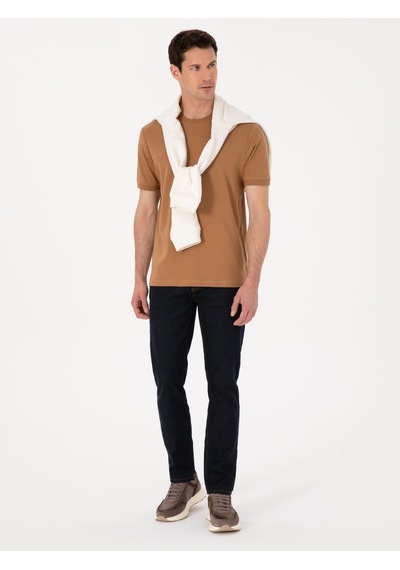 Kahverengi Regular Fit %100 Pamuk Bisiklet Yaka Basic T-shirt HARDAL