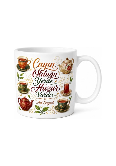Çay Sever İçin Karışık Desenli Baskılı Kupa Bardak Çay Keyfi Hediyesi Beyaz / Çok Renkli