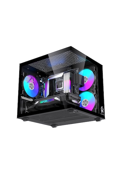 Gm-x1 Tuştan Değişmeli 3x Rgb Fanlı Gaming Mini Akvaryum M-atx Siyah Kasa