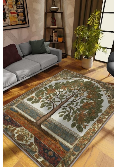 Homshtag Art Deco Kavak Ağacı Vintage Halı Görünümlü Dijital Baskı Renkli Halı,rustik Çiçekli Halı Çok Renkli