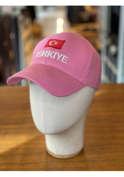 Hamze Türkiye Bayrak Nakış Pamuklu Unisex Cap Şapka Pembe