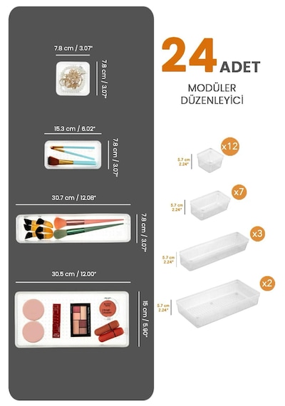 Bade 24 Adet Dolap Içi Takı Makyaj Malzemesi Organizer Çekmece Iç