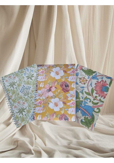 A5 Spiralli Özel Tasarım Çiçek Desenli 3'lü Çizgisiz Okul Defter Seti 13,5 X 20,5 Cm 120 Sayfa Çok Renkli
