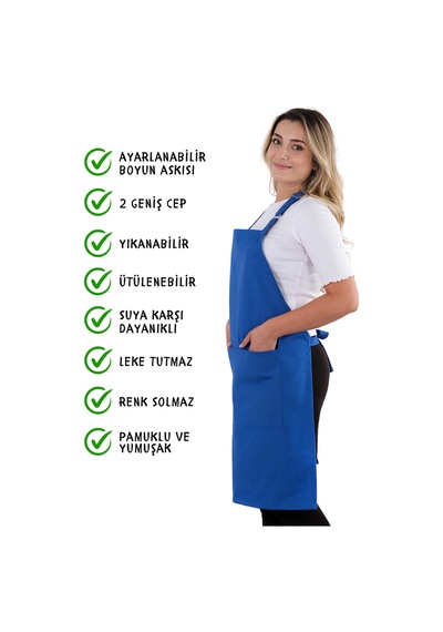 Sevilya Simple Ayar Askılı Mutfak Önlüğü Mavi