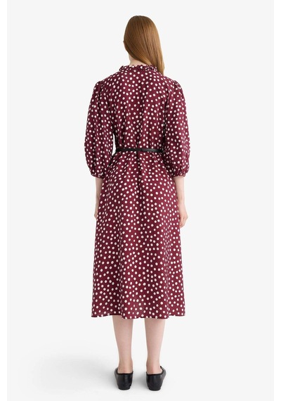 Defacto Relax Fit V Yaka Puantiyeli Yarım Kollu Elbise F5494ax25aubr375 Bordo