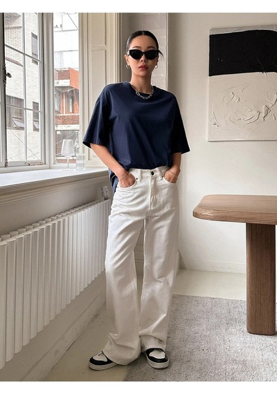 Flood Of Style Kadın Lacivert Kind Hearted Baskılı Oversize T-shirt