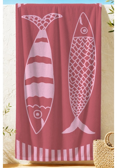 Balık Figürlü Marine Plaj Havlusu - Modern Akdeniz Pembe Mercan Hızlı Kuruyan Mikrofiber Havlu Örtü İnci Esinti