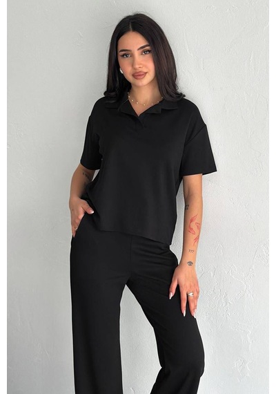 Noa & Noa Kadın Kısa Kollu Takım Minimal & Güçlü Stil Siyah