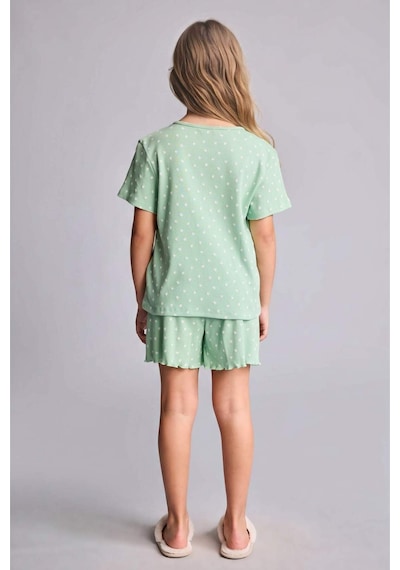 Defacto Regular Fıt Puantiyeli Fitilli Kaşkorse 2li Pijama Takımı Kız Çocuk H8103a826hsgn1136 Yeşil-gn1136