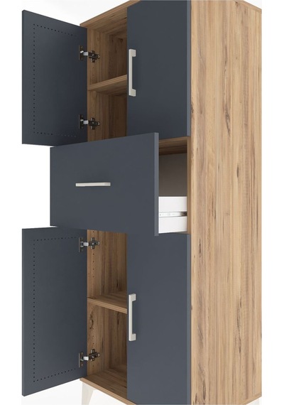 Hyperion Dolap 3 Raflı Tek Çekmeceli 4 Kapaklı 60x44x163 Çam-... Çam