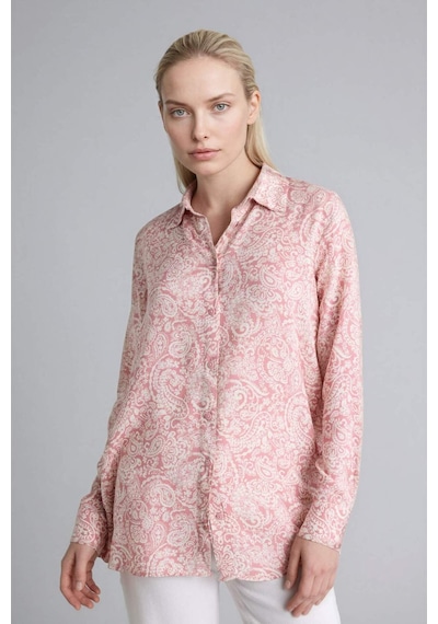 Defacto Loose Fıt Gömlek Yaka Baskılı Uzun Kollu Tunik T0609az26sppn623 Pembe-pn623