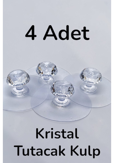 4 Adet Şeffaf Kristal Başlıklı Kendinden Yapışkanlı Çekmece Kulpu
