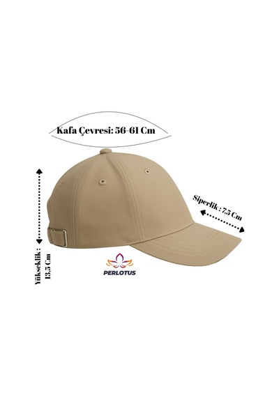 Perlotus Unisex Spor Kep Şapka Mikro Polyester Kumaş 6 Parça Ayarlanabilir Metal Tokalı Krem