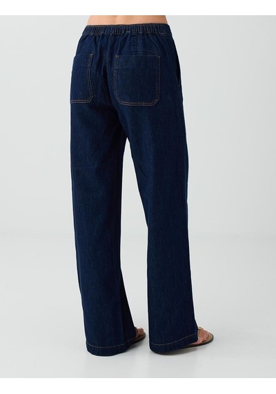 Jimmy Key Koyu İndigo Mavi %100 Pamuk Yüksek Bel Denim Pantolon 6sw187118452