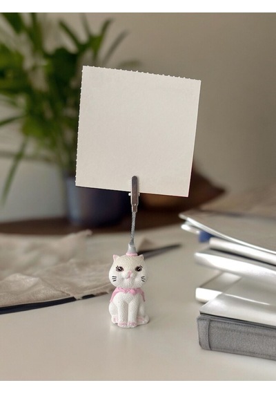 Pelerinli Kedi Not - Fotoğraf Tutuculu Obje Pembe Beyaz
