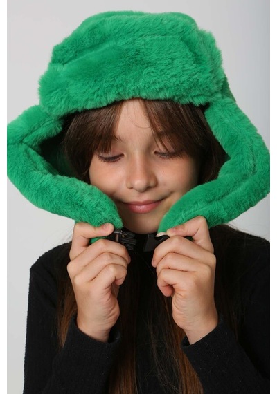 Çocuk Çıtçıtlı Kürklü Kulaklıklı Peluş Bere Şapka Rkş-ç-03 Benetton Yeşil