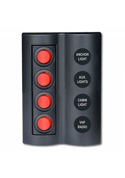 Marin Sigortalı Switch Panel 4 Lü Kırmızı Butonlu Yatek Karavan T Siyah