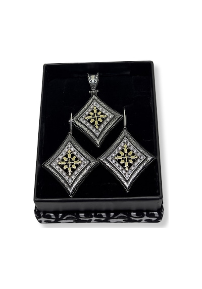 Oya Silver Authentic İri İşlemeli Işıltılı Gümüş Set&takım