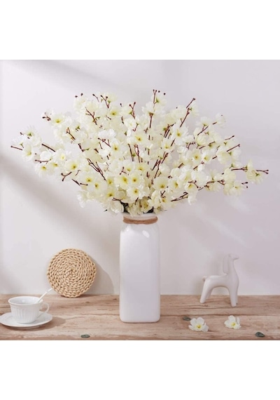 Yapay Çiçek Bahardalı Japon Kiraz Çiçeği 9 Dallı 40cm Beyaz Diğer